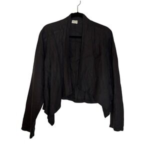Posh Black Linen Blend Open Front Draped Waterfall Cropped Jacket Womens L